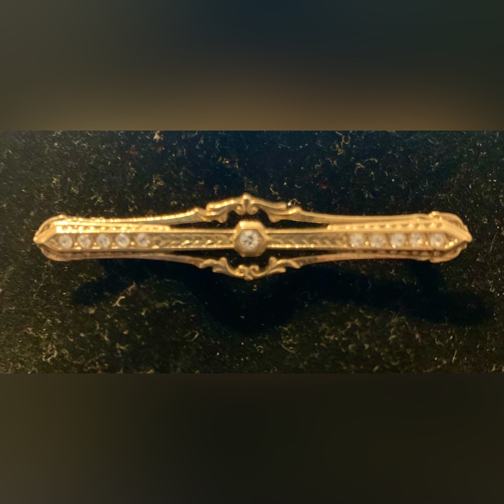 Antique Bar pin gold tone with Rhinestones